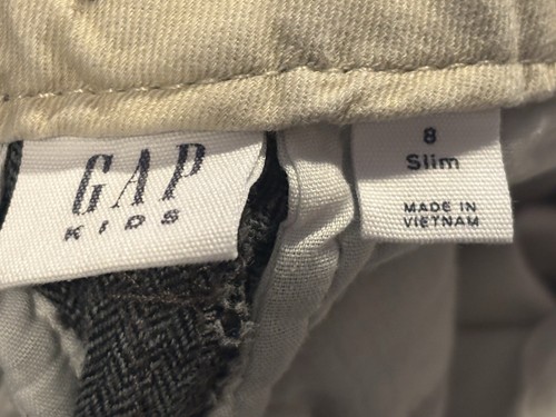 Boys GAP Gray Cotton Herringbone Chino Adjustable Waist Pants Size 8 Slim - Picture 9 of 11