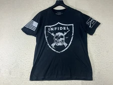 Grunt Style Infidel Shirt  Black Skull Rifles Flag Tee Men’s Size XL Flaws Pics