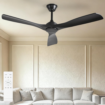 52-Inch Indoor/Outdoor Ceiling Fan Without Light – 3-Blade Modern Black DC Motor, Remote Control, Reversible, Quiet