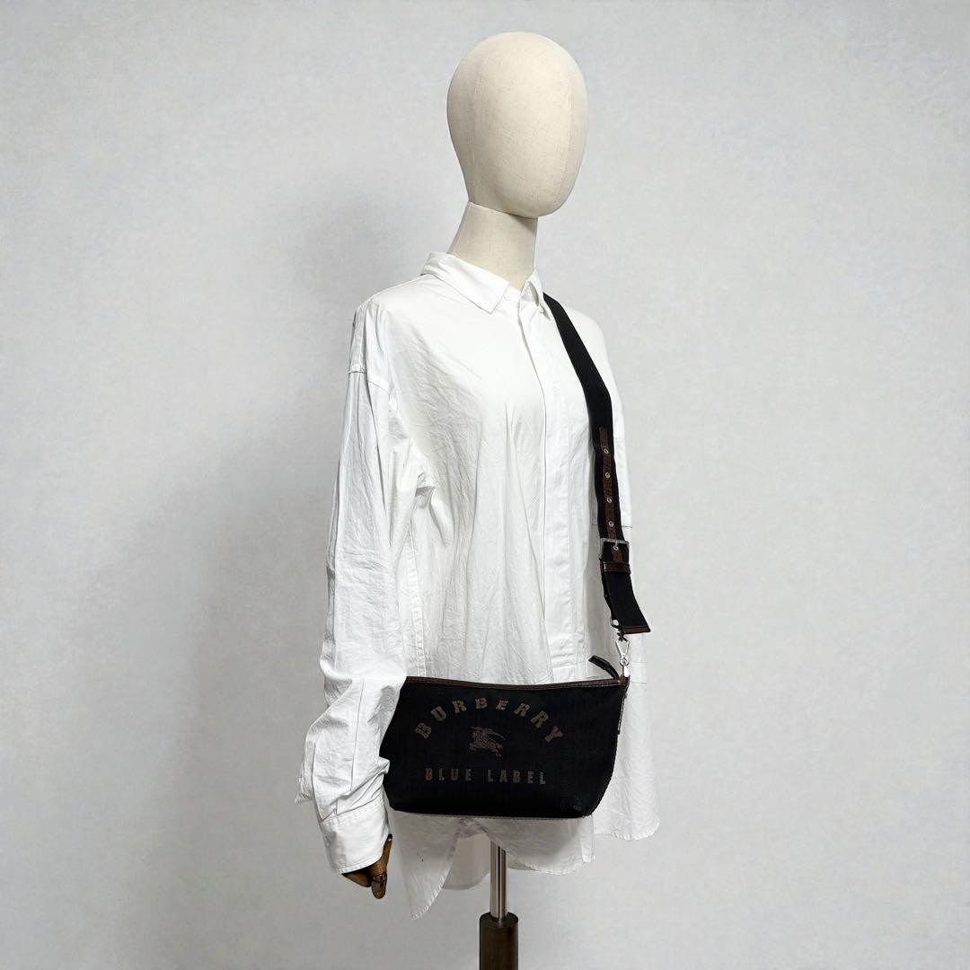 Burberry Blue Label Horse Logo Shoulder Bag Canvas Leather Brown Black New thumbnail 3