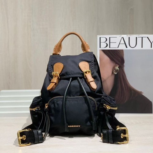 Auth Burberry Rucksack Nylon Leather Black Gold Backpack