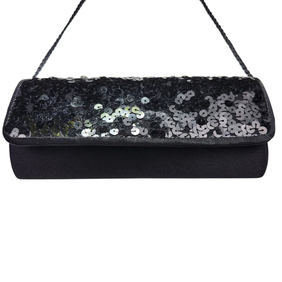 Bolso sin asas Jessica McClintock de noche negro lentejuelas pequeño Foto 3 de 4