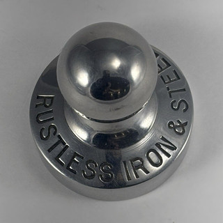 Antique Rustless Iron & Steel Corp Polished Stainless Round Metal Paperweight