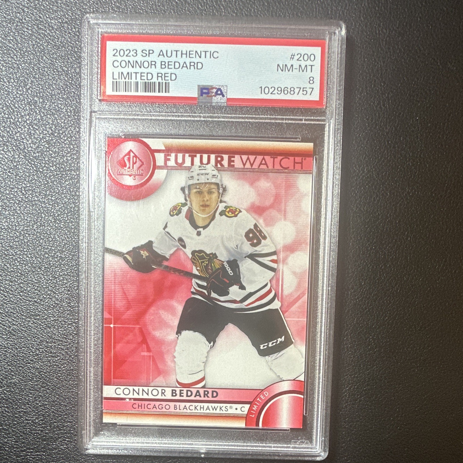 Upper Deck 2023-24 SP Authentic Future Watch Connor Bedard Red #200 RC PSA 8