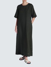 Asceno Mina Women Regular Fit Linen Maxi Dress Dark Green Size M (Discoloured) A