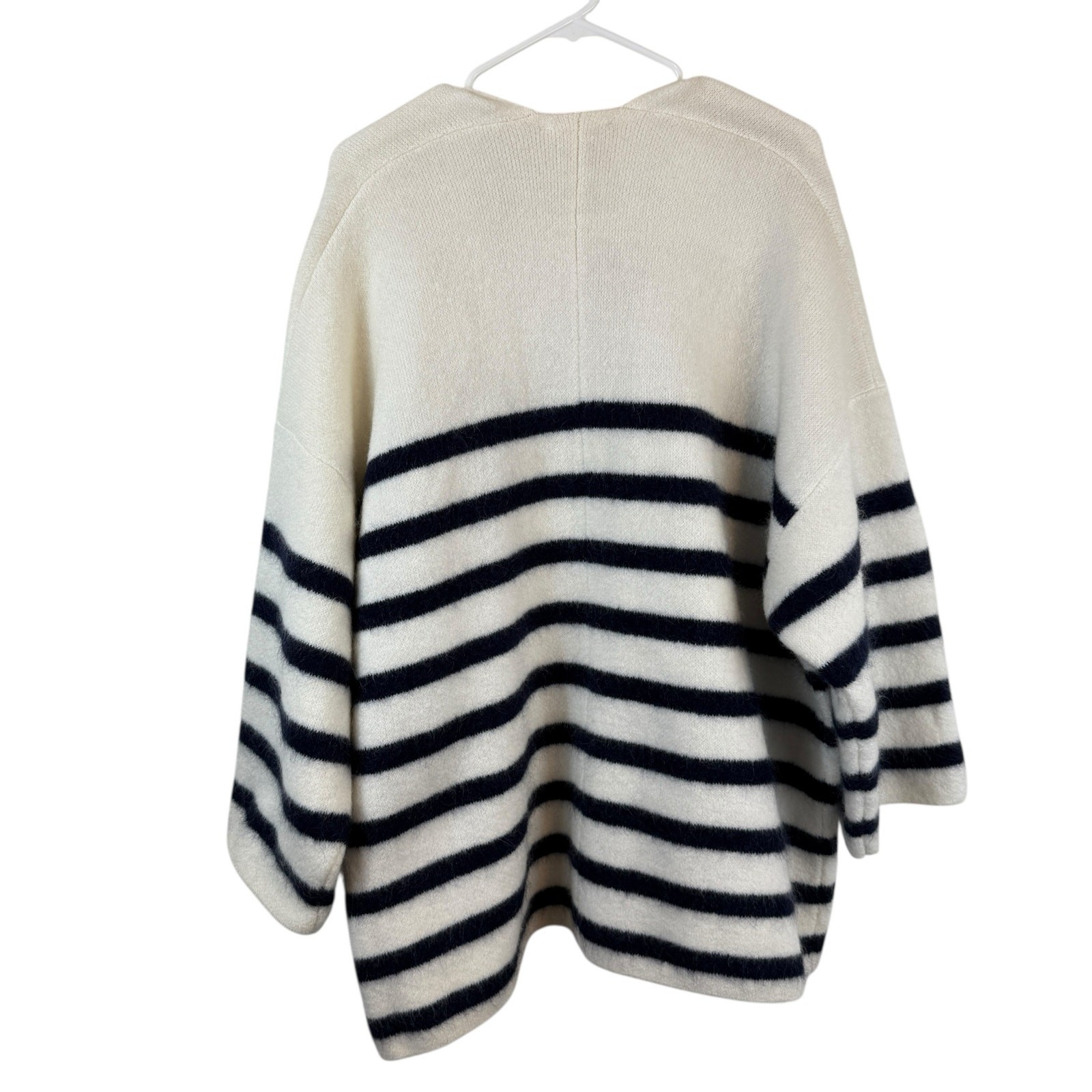Sezane Oscar Striped Wool Mohair Blend Open Jacket Parisian Chic Ecru Navy OS image 8