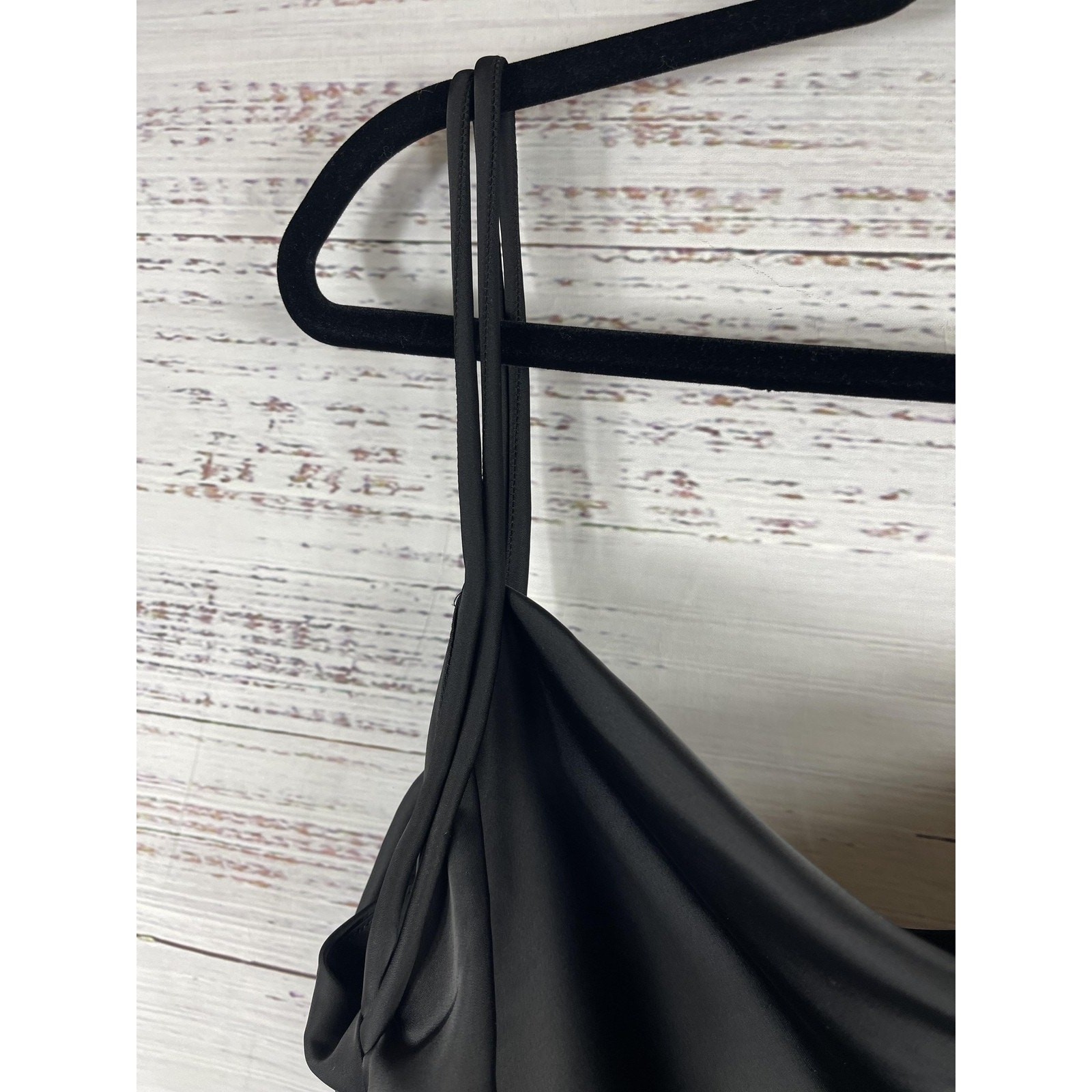 House of Harlow 1960 Dress Women's XL Black Braided Strap Cowl Neck Mini Ruched