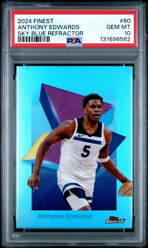 2024 Topps Finest Anthony Edwards #60 Sky Blue Refractor PSA 10