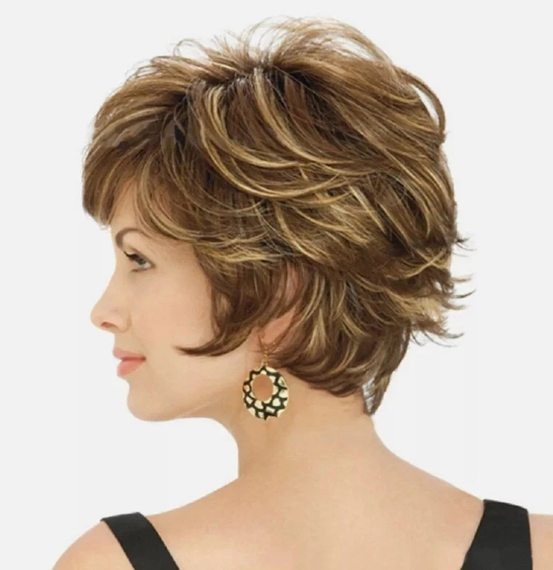 Pelucas sintéticas cortas para mujer cabello castaño corte pixie vestido elegante peluca de fiesta Foto 3 de 4