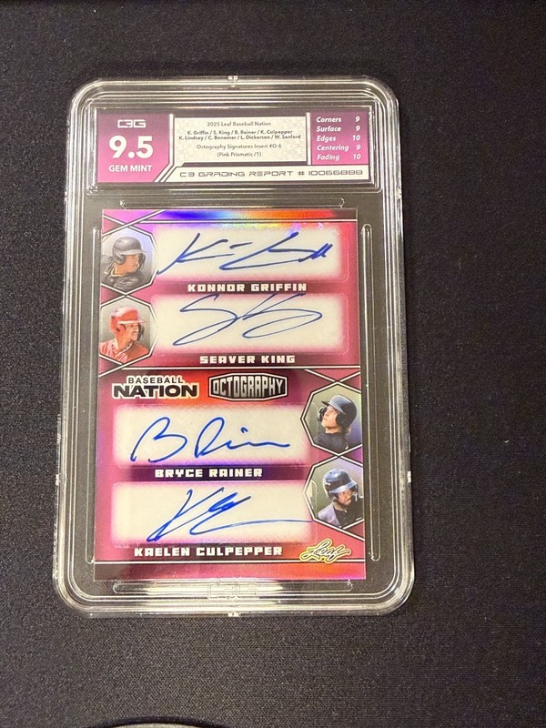 2025 Leaf Baseball Nation 1/1 Pink Prismatic Konnor Griffin 8 Auto C3Grading 9.5
