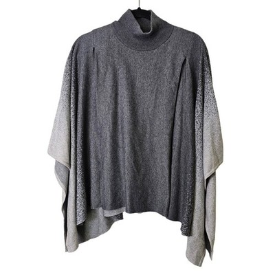 J.McLaughlin Gray Ombre Speckled Mock Neck Poncho Sweater Layer Capsule OS