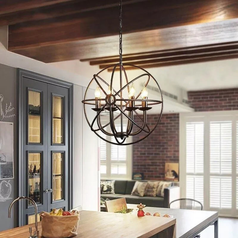Modern Pendant Light Fixture Cage Chandelier Ceiling Lamp Globe Round Hanging