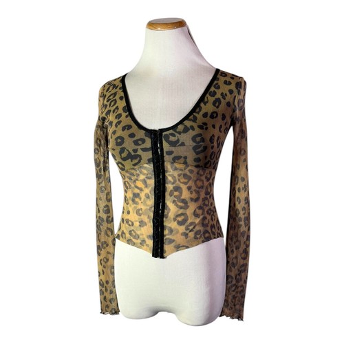 Vintage Y2K Pinky Punky Size M Nylon Mesh Top Bodycon Hook-Front Cheetah
