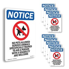 No Pets Allowed Service OSHA Notice Sign Metal, Plastic, Or Decal - 5 or 10 Pack