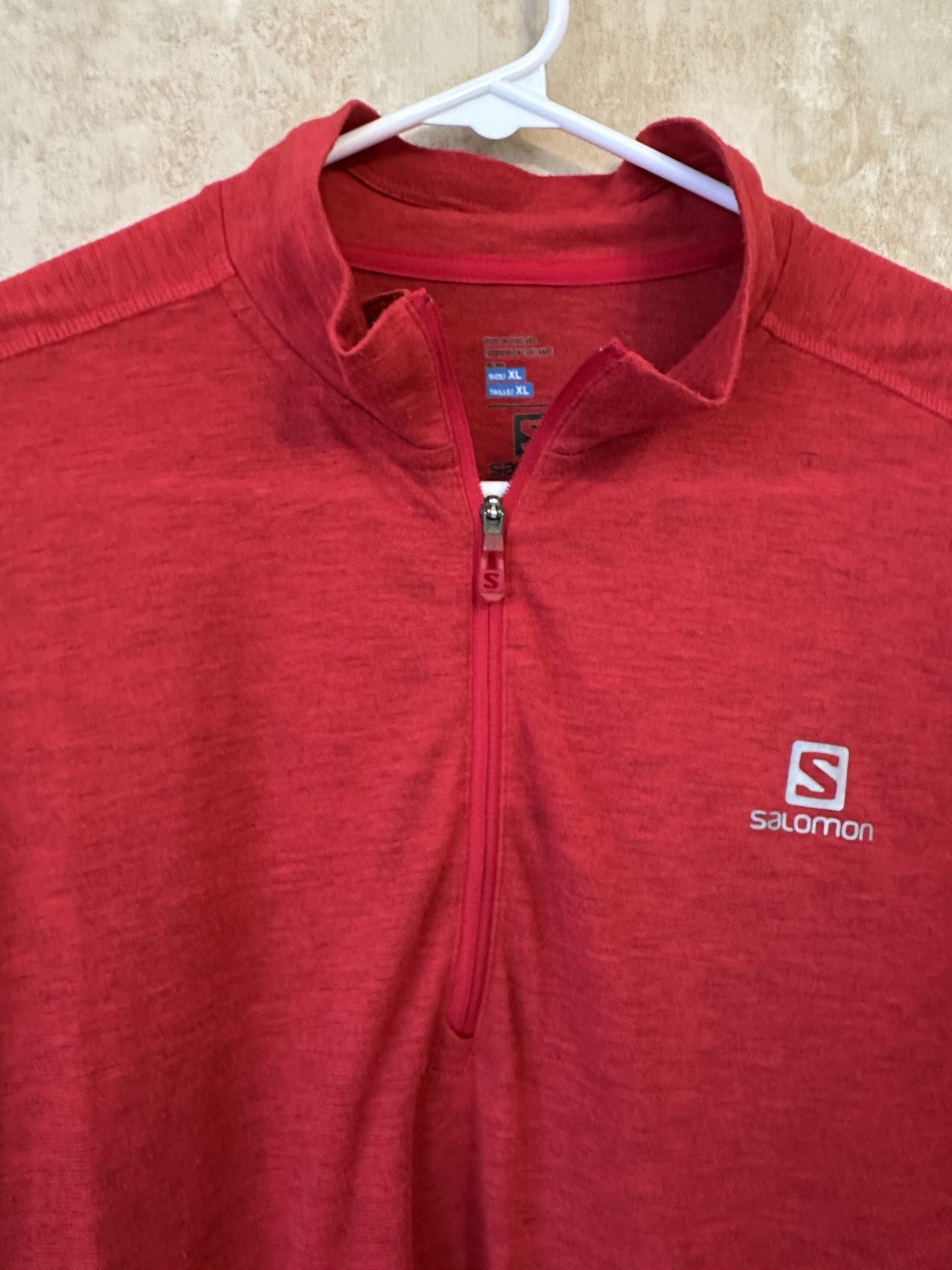 Camicia Salomon 1 4 Zip Uomo XL Sci Snowboard Strato Medio Rosso Active Dry Advanced