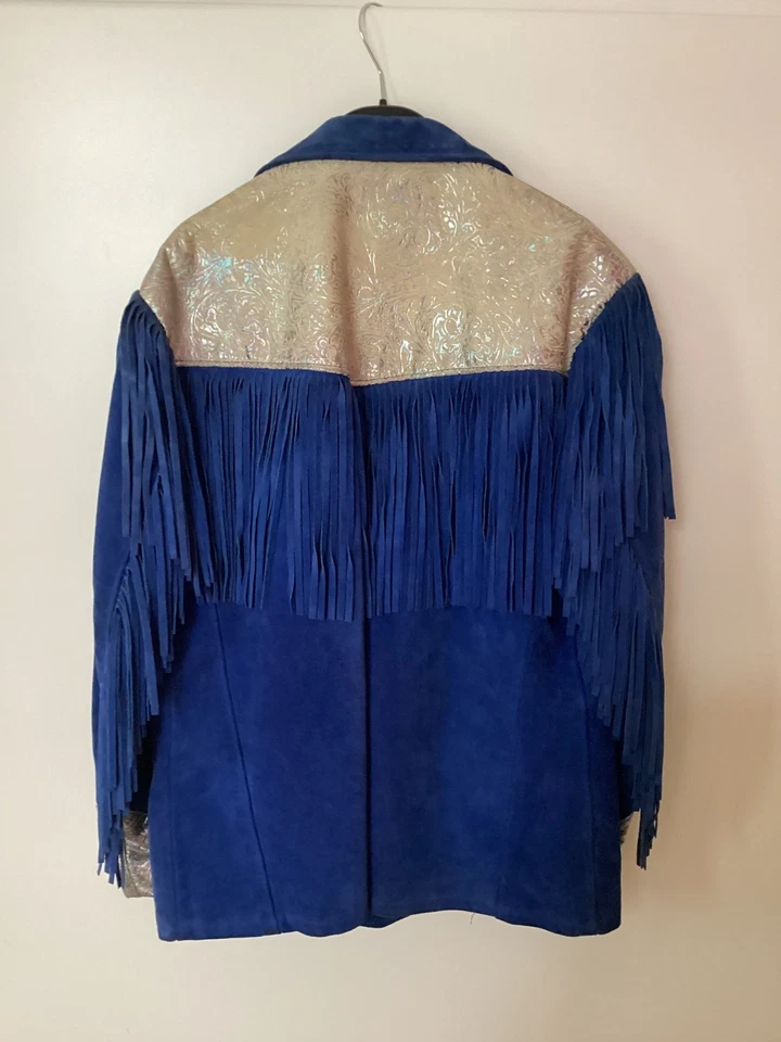 Chaqueta Vintage Schott NYC Kenny Rogers con Flecos de Gamuza Azul Nunca Usada EE. UU. - Imagen 2 de 4