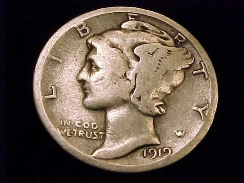 1919-S  Mercury Dime,  nearly Good grade.