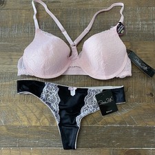 RENE ROFE LINGERIE SET 2p Light Pad, Racerback, Underwire Bra 34B Thong S NWT