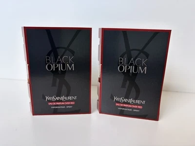 YVES SAINT LAURENT BLACK OPIUM 2x 1.2ml EDP OVER RED FOR WOMEN MINI SPRAY