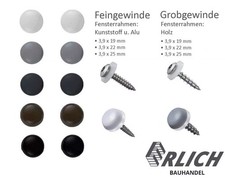 Fensterbankschrauben für Alu, Kunststoff, Holz Fensterrahmen inkl. Abdeckkappen