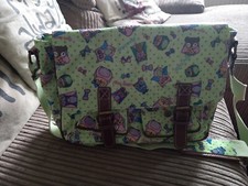 owls print satchel style shoulder bag anna smith new york ,multi pocket ,poppers