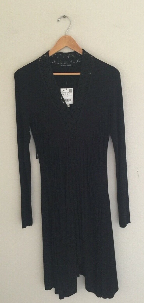 ZARA W/B COLLECTION LONG BLACK FRINGED DRESS is NEW with TAGS! Women's  SMALL | eBay