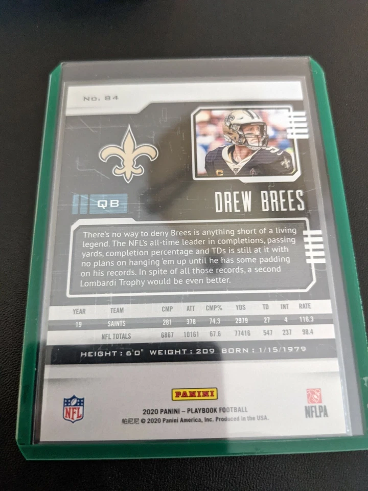 2020 Panini Playbook Football Pack Fresh Mint Drew Brees New Orleans Saints  - Image 2 of 2