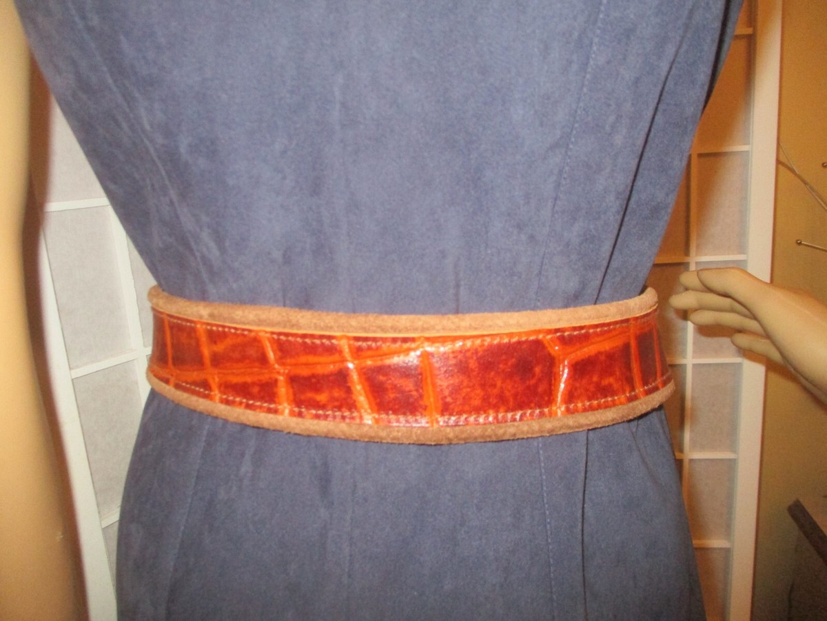 Express vintage wide croc embossed leather belt | eBay display picture 1