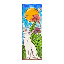 White Cat Tropical Plant Magnet Pet Portrait Art Gift Collectible Home Decor
