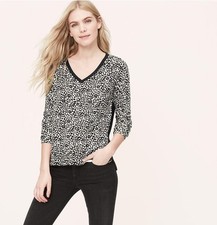 NWT Ann Taylor Loft Floral Spot Mixed Media Sweater XS Whisper White Black