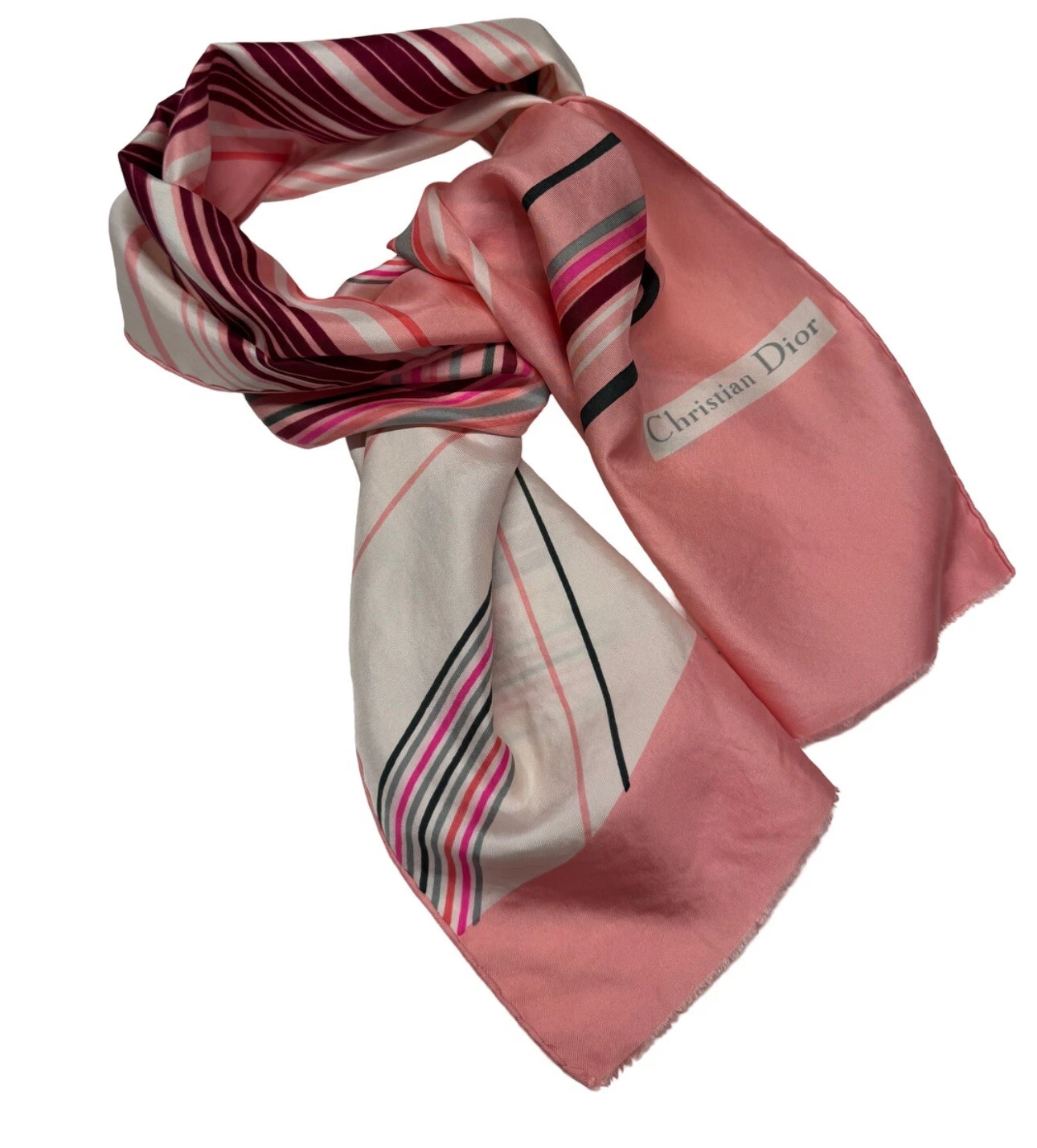 Foulard vintage Christian Dior 1970 100% soie opéra rose collection femme homme