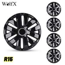 15" 4Pcs Gloss Black Wheel Rim Covers Snap Hub Caps Fits R15 Tire & Steel Rim