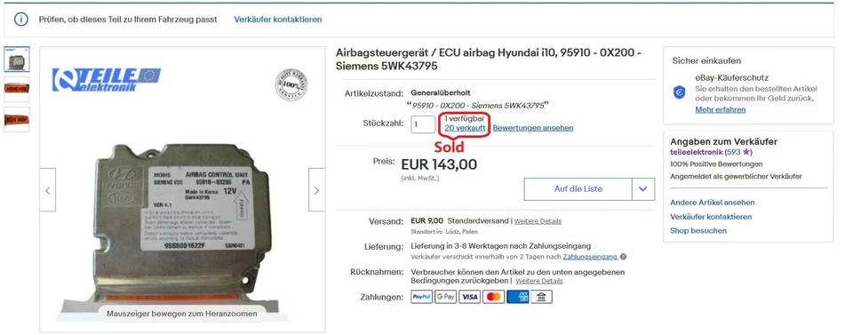 ⭐⭐ Centralina / ECU Hyundai i10, 95910 - 0X200 - Siemens 5WK43795 - Immagine 2 di 4