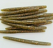 100 pk 5" Senko-style GREEN OLIVE/GOLD FLAKE-Soft Plastic Worms-SCENT & SALT-USA