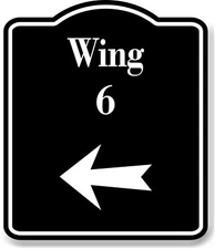 Wing 6 Left Arrow BLACK Aluminum Composite Sign