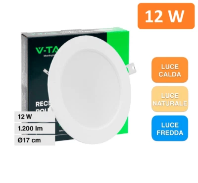 PANNELLO LED FARETTO DA INCASSO CON DRIVER 12W ROTONDO ULTRA SLIM V-TAC