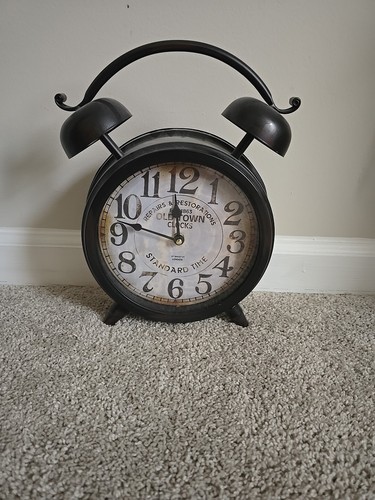 Black Metal Decorative Clock with Bell Style Top Black 10 x 4 x 13Round 