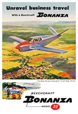 1947 Beechcraft Bonanza Model 35 Advertising Poster - 13"x19"