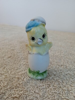 Vintage Yellow Chick Just Hatched From An Egg 2.75'' Tall
