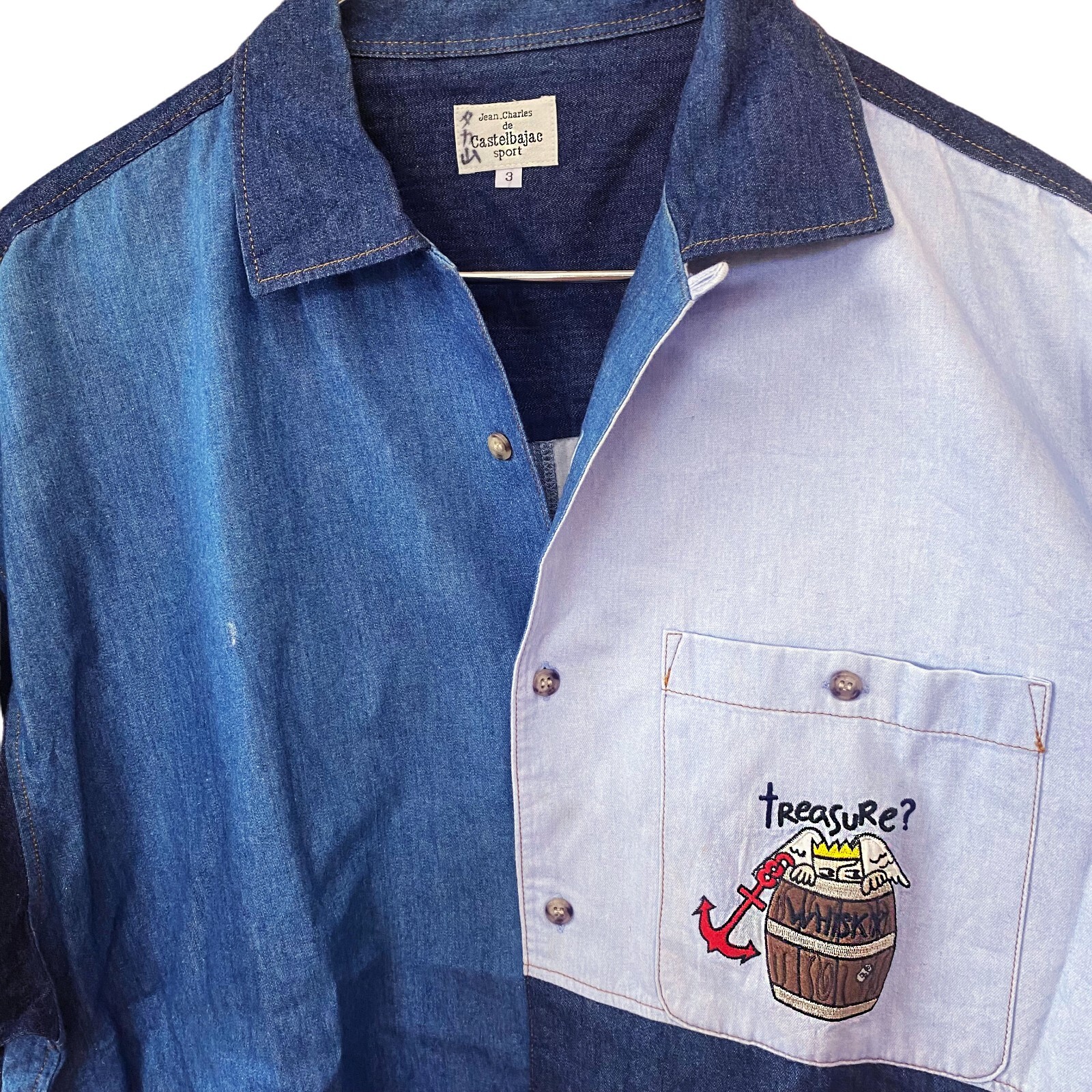 Jean Charles J-C de CASTELBAJAC Paris Cartoon Treasure Blue Denim Shirt L image 3