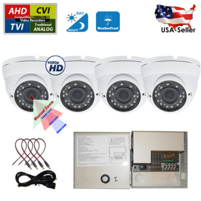 Evertech 1080p HD Indoor Outdoor 4 Dome Security Cameras 12V DC Power Supply Box
