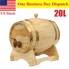 20L Wood Wine Barrel Dispenser W/ Stand For Beer Brandy Tequila Whiskey Rum Port