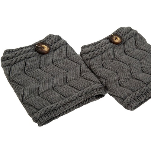 Women Solid Knitted Crochet Leg Warmer Short Socks Striped Button Boot Socks - Picture 10 of 11