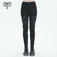 Devil Fashion Women Black Gothic Punk Long Pants Slim Fit Casual Trousers