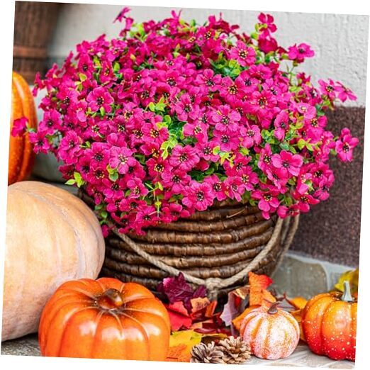 Artificial Flowers for Outdoors Fake Plants - 16 Bundles Faux Outside Red