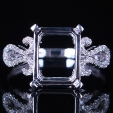 Natural Diamond 9x7mm Emerald Semi-Mount Setting Sterling Silver Engagement Ring