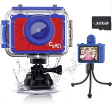 Kid Selfie Waterproof 100 Ft Camera With Accessories 32gb Card 1080p 12mp Blue