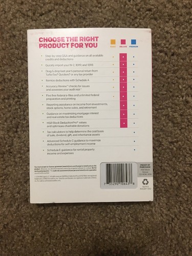 H&R BLOCK 2018 FEDERAL HOMEOWNERS/INVESTORS DELUXE TAX SOFTWARE NEW— 361 - Picture 9 of 11