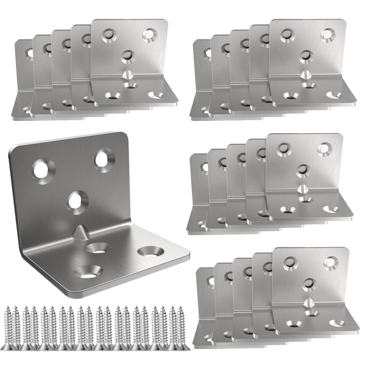 5-Pack Stainless Steel Corner Brackets – 90° Trapezoidal Angle Shelf Supports With Screws For Cabinets, Chairs, Bookshelves, Tables