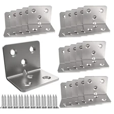 20 Pcs Stainless Steel L Bracket 90 Degree Corner Bracket with Screws for Wood